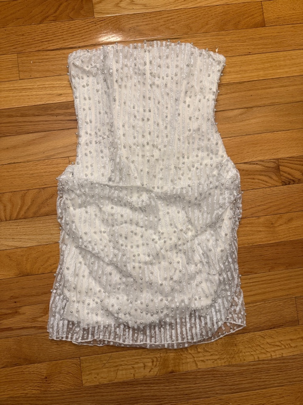 Oh Polly Embellished Draped Strapless A-Line Mini Dress in White - Picture 4 of 6